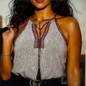 NEW WITH TAGS!  From LOFT, embroidered halter with tassels, Medium